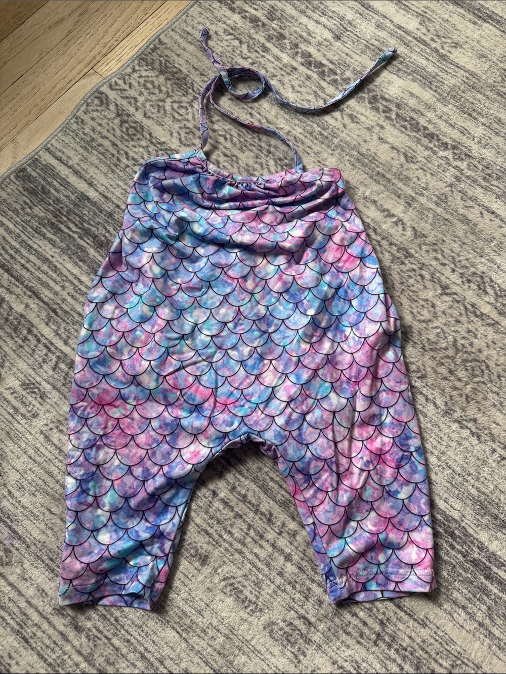 Kids Mermaid Scale Print Harem Bottoms in Pink & Blue